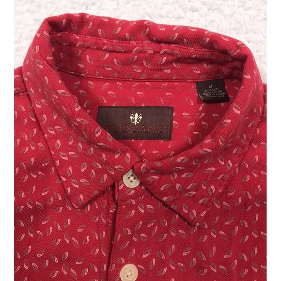 Toscano Silk Blend Button Shirt Mens Medium Red Geometric Short Sleeve Casual - Picture 5 of 13